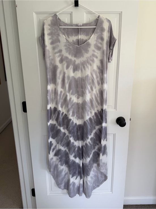 Cable & Gauge Dresses & Skirts - Cable & Gauge Gray White Tie Dye Maxi Dress L Soft Stretch V Neck Casual